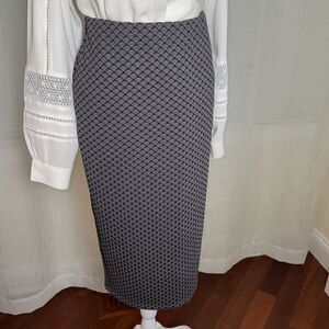 Double Click 1X Charcoal Gray Black Textured Stretch Pull On Elastic Midi Skirt